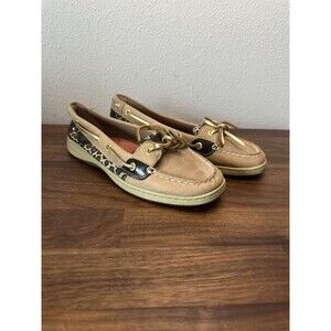 Sperry Top Sider Women's Leather Beige Brown Leopard Print Boat Shoes Size 8M